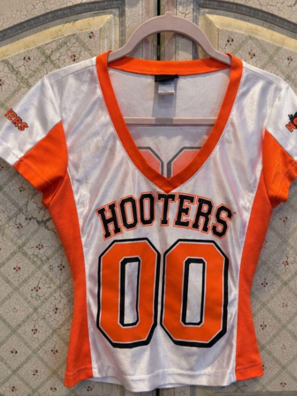 Hooters Orange White Football Jersey Top 00 V Neck Halloween Costume Y2K